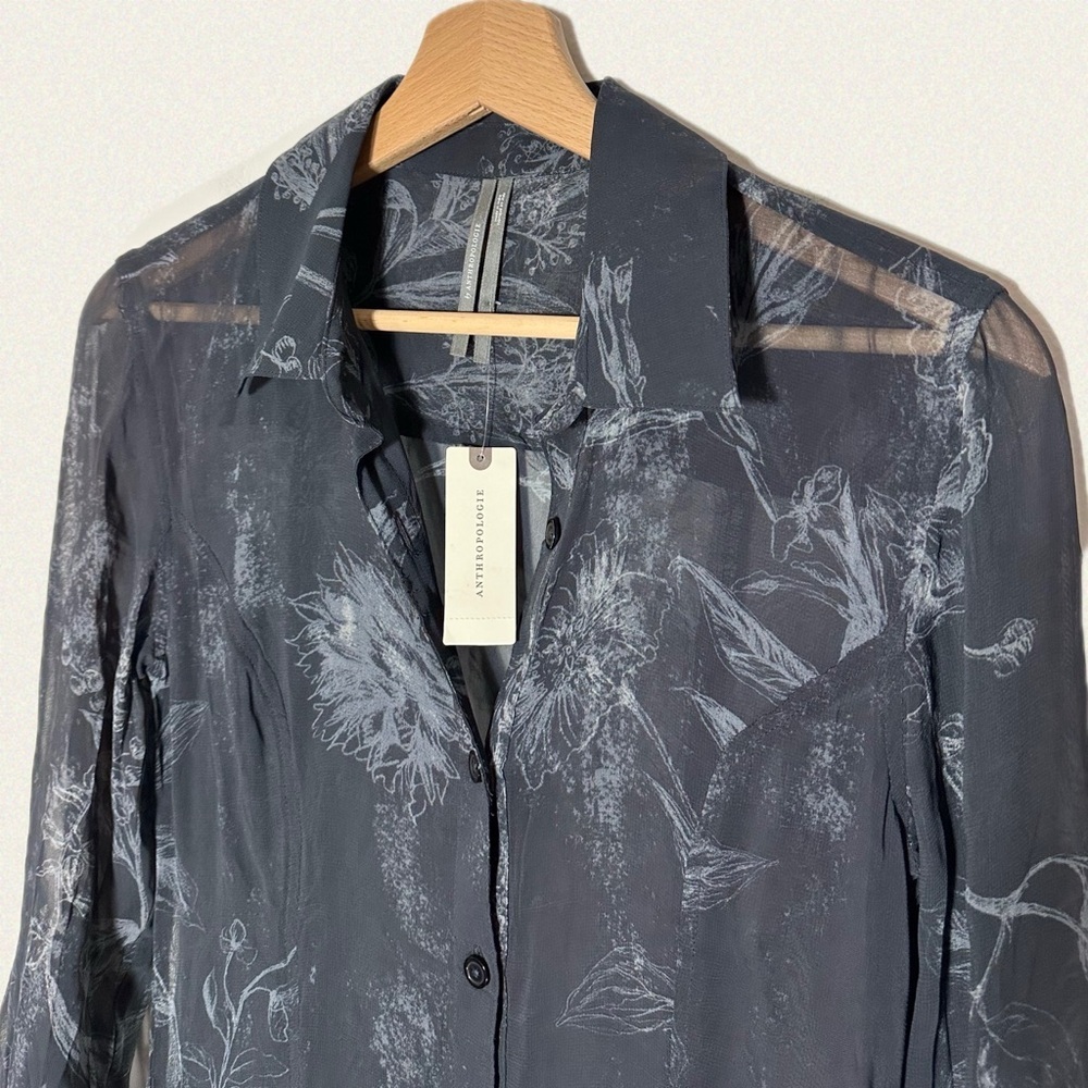 Anthropologie Long-Sleeve V-Neck Sheer Mini Dress - Picture 7 of 8